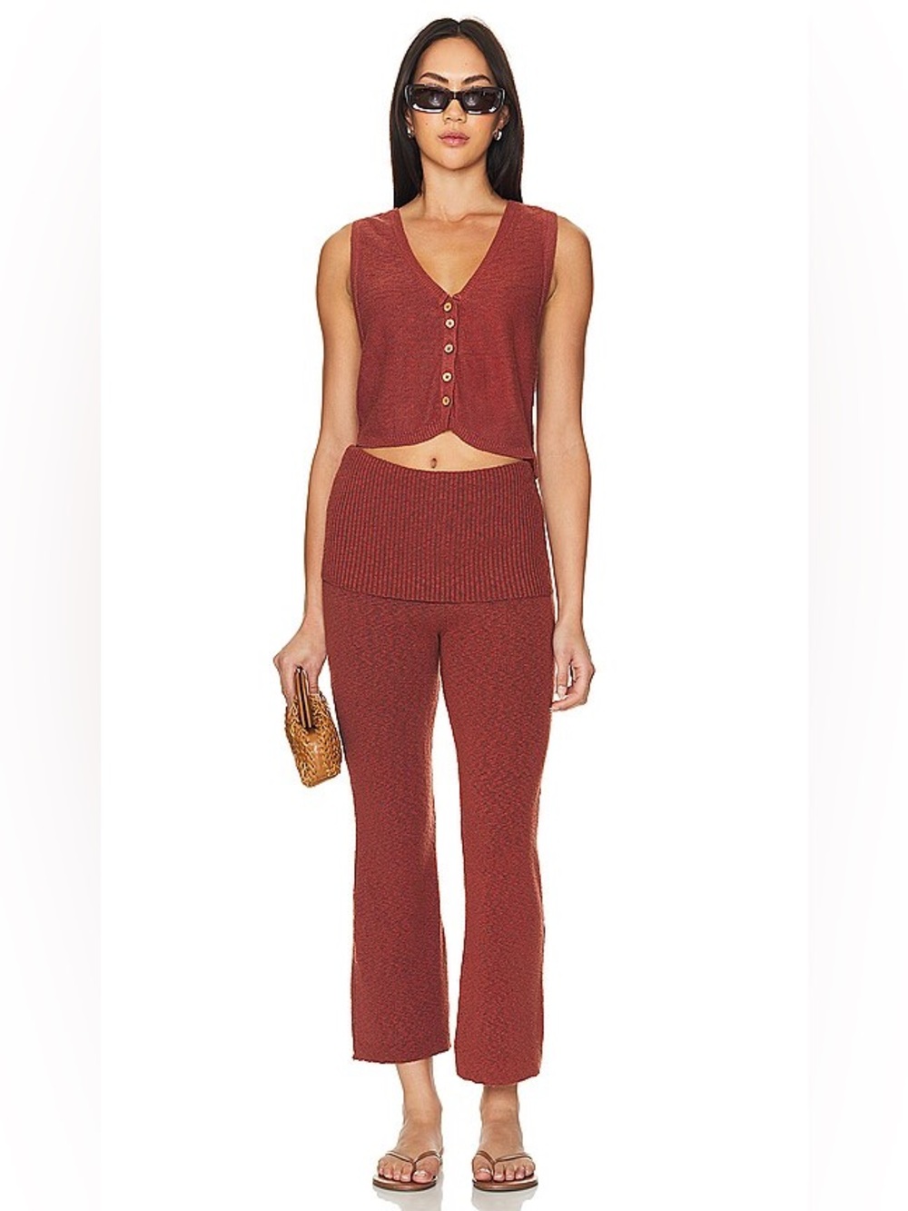 Free People Ruby Two Piece Sweater Pant Set in Chutney Size S
